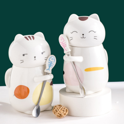 Cute Cartoon Kitten Ceramic Cup Supermarket Business Student Practical Mug Opening Activity Advertising Customization
