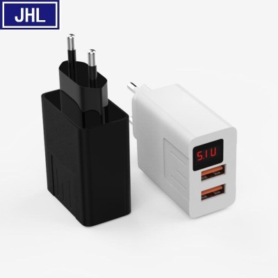 Cloth Pattern Dual USB Smart Fast Charging LED Digital Display Mobile Phone Charger Type-C Charging Plug 5V/2.1A Adapter.