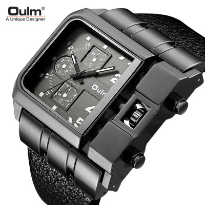 Oulm Large Dial Quartz Men's Watch Casual Belt Men's Watch Personality Foreign Trade Square Factory Wholesale