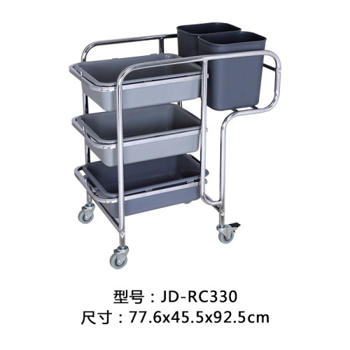 Dining Tray Cart Drinks Trolley Restaurant Stainless Steel Mute Trolley Multi-Purpose Three-Layer Bowl Trolley