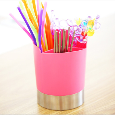 Factory Direct Sales Jinde Straw Bucket Chopsticks Holder Three Grid Straw Box Stainless Steel Bottom Made of New Materials