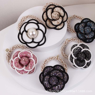 Japanese and Korean Sweet Chanel Style Pearl Hair Rope Internet Celebrity Ins Vintage Simple Rubber Band Tie Hair Girl's Hair Accessories Hair Ring