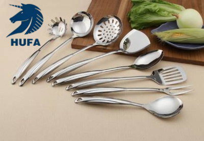 Non-Magnetic Stainless Steel Kitchenware Six-Piece Double-Line Hollow Handle Spatula Colander Kitchen Cooking Spoon and Shovel Wholesale
