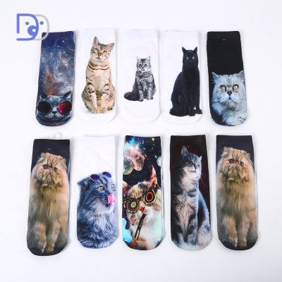 2021 new 3D printed socks personality cat series socks animal printed socks short socks manufacturer wholesale