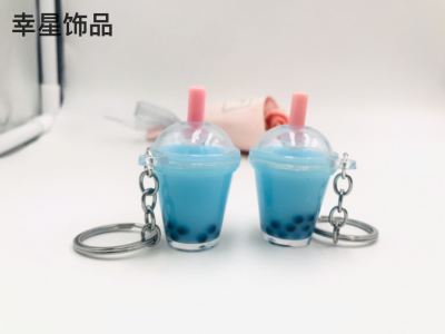 Simulation Quicksand Oil Bubble Tea Liquid Keychain Personalized Cartoon Schoolbag Pendant Key Accessories