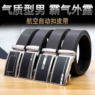 Men's Leather Belt Business Aviation Automatic Buckle Cross-Border Plastic Belt Stall Supply Casual Belt Male Factory Wholesale