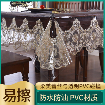 Transparent Table Mat PVC Soft Glass Lace Tablecloth Waterproof and Oil-Proof Disposable Anti-Scald Plastic Ultra-Thin Coffee Table Cloth and Tablecloth