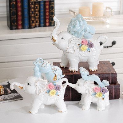 Creative Ceramic Gourd Cabbage Ruyi Family of Three Elephant Living Room Entrance Furnishings Ornaments