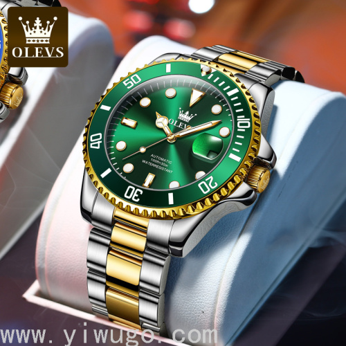 Olevs Brand Watch Green Submariner Automatic Mechanical Watch Lux Style Luminous Waterproof Men‘s Watch Men‘s Watch