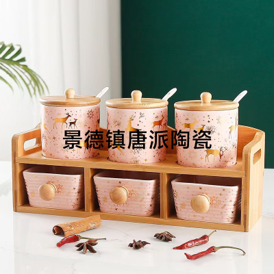 6-Piece Seasoning Jar Set Deer Condiment Dispenser 1380 Degrees High Temperature Fired Porcelain Delicate Wedding Gift