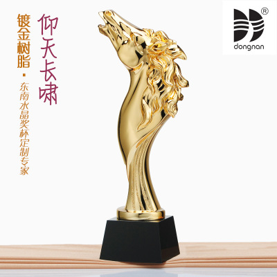 Golden Resin Horse Head Horse Racing Crystal Trophy Personalized Customized Company Enterprise Unit Year-End Award