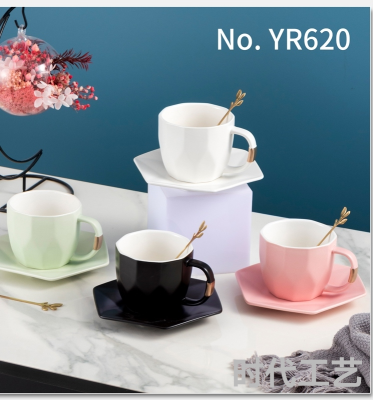 Simple Solid Color Coffee Cup Set Home Fashion Ins Style Afternoon Tea Ceramic Cup Cup and Saucer