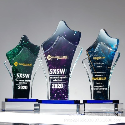Hongfang New Crystal Trophy Customized Creative Medal Souvenir Free Lettering Glass Trophy Licensing Authority