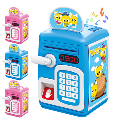 Fingerprint Induction Unlocking Money Box Simulation Password Automatic Roll Money Safe ATM Coin Bank Portable Toy