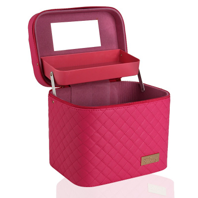 New Korean Large Capacity Large Three-Dimensional Shaping Cosmetic Bag Pu Car Checkered Cosmetic Case Storage Box in Stock Wholesale