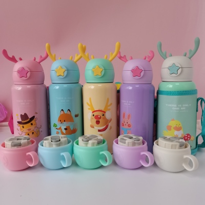 Cartoon Deer 316 Stainless Steel Water Cup Antlers with Cloth Bag Children's Straw Bullet Cup Portable Insulation Cup Kettle