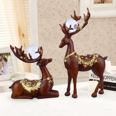 Resin Crafts Modern Minimalist Wood Color Sika Deer Decoration Creative Home Decoration Living Room Wine Cabinet Decorations