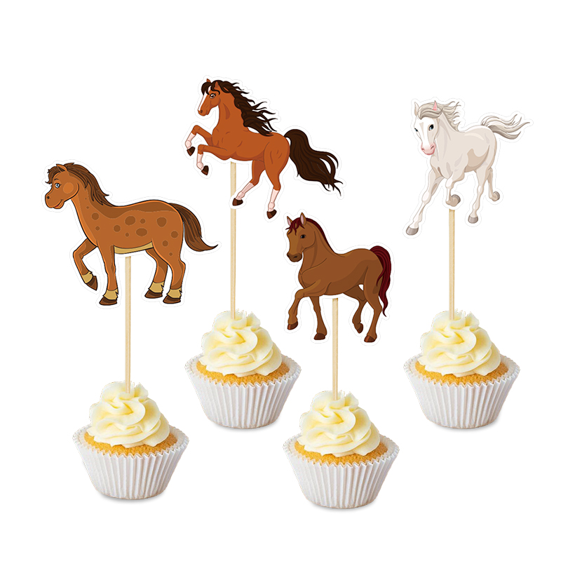 Baby Party Decoration Birthday Cake Card Paper Horse Cake Flag