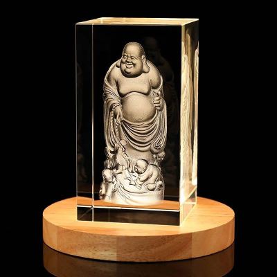 Wholesale Custom Crystal 3D Interior Carving Maitreya Statue Stand Statue Offering Home Decoration Crafts Customization Buddhist Supplies