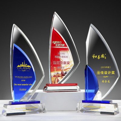 Sailing Crystal Trophy Custom Year-End Award Trophy Free Lettering Creative Upscale Crystal Medal Wholesale