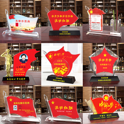 Party Member Pioneer Demonstration Post Signboard with Pen Holder Mobile Red Flag Table Board Can Be Replaced with Double-Faced Crystal Position Card