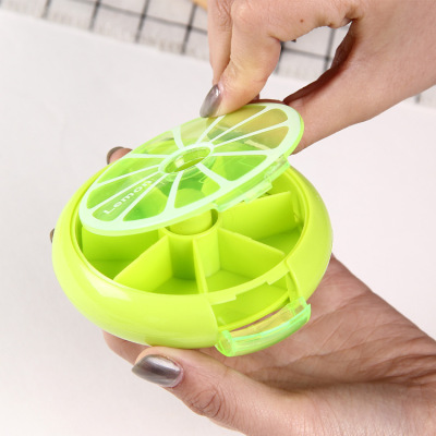 Seven Cells round Pill Box 7 Grids a Week 7 Days Plastic Storage Box Rotating Portable Small Pill Case Customizable Logo