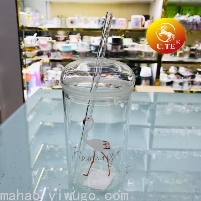 Glass straw cup