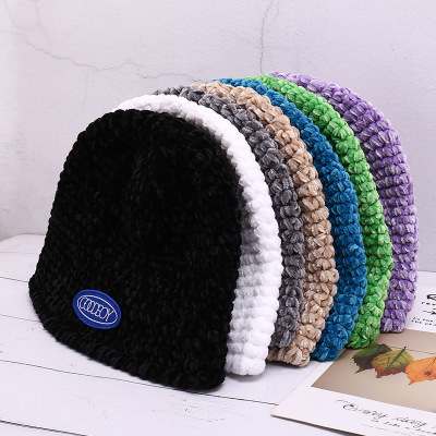 Autumn and Winter New Bucket Hat Knitted Hat Zhao Xiaotang Same Style Woolen Cap Fashion Brand Female Korean All-Match Hat