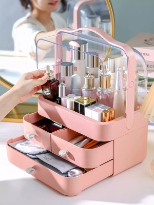 Cosmetics Storage Box Transparent Drawer Dresser Organizing Rack Desktop Dustproof Skincare Shelves Portable