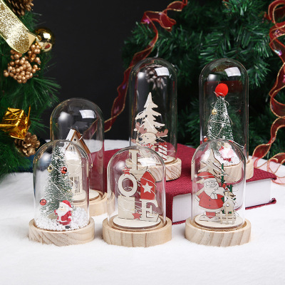 Christmas Glass Cover Warm Color LED Light Decoration Mini Christmas Micro Landscape Wooden Glass