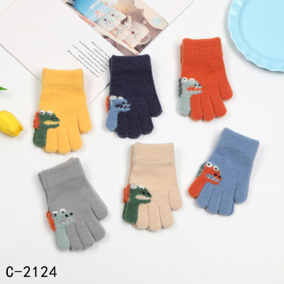 New Cartoon Children's Gloves Winter Fashion Dinosaur Gloves Printed Warm Finger Gloves Boys and Girls Outdoor Gloves