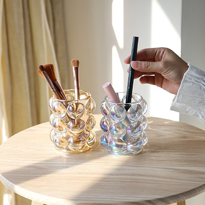 Creative Nordic Instagram Style Ball Glass Pen Container Girl Heart Storage Makeup Brush Holder Desktop Decoration Candlestick Vase