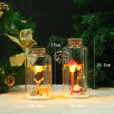 Christmas Decoration Glass Bottle LED Light Wooden Plug Storage Glass Bottle Elk Christmas Style Gift