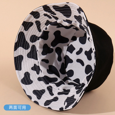 Korean Style New Autumn Trendy Printed Milk Bucket Hat Women's Outdoor Sun-Shade Sun Protection UV Protection Reversible Fisherman Hat