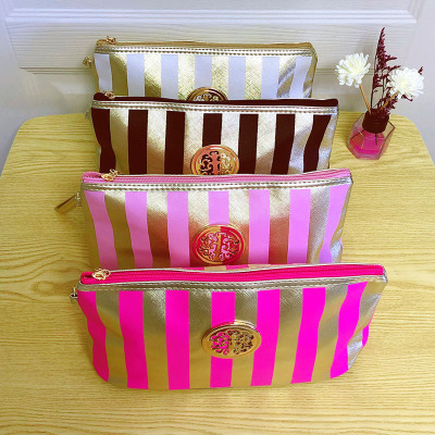 Portable Striped Make-up Bag Large Good-looking Clutch Fashion Portable Lipstick Large-Capacity Cosmetics Storage Bag