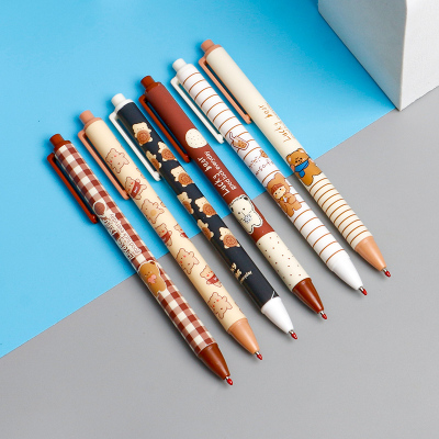 Korean Creative Stationery Cute Cream Bear Multicolor Retractable Ballpoint Pen Color 6 Color Round Pen Oil Pen