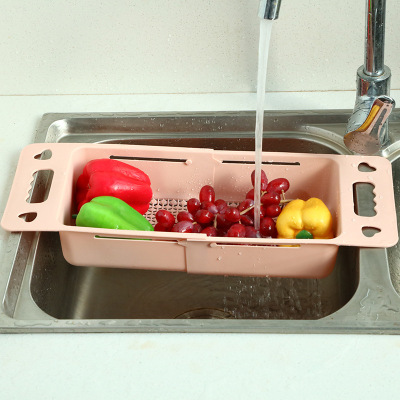 Factory Direct Sales Adjustable Drain Basket Double-Layer Drain Basket Kitchen Drain Basket Plastic Drain Basket Vegetable Washing Drain Basket