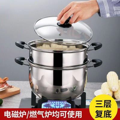 Yangbin Stainless Steel Steamer Non-Magnetic Double Bottom Two-Layer Thickened Deepening Small Steamer Household Pot Gift Pot 22-26cm