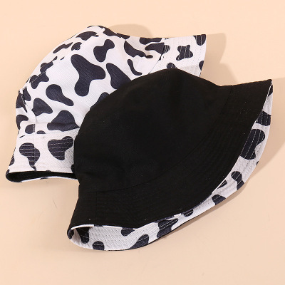 Korean Style New Autumn Trendy Printed Milk Bucket Hat Women's Outdoor Sun-Shade Sun Protection UV Protection Reversible Fisherman Hat