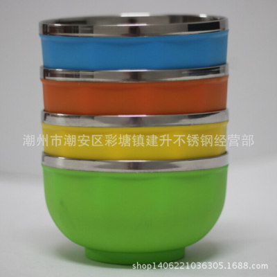 Authentic Korean Stainless Steel Color Bowl Five Fu Rice Bowl Children Noodle Bowl Colorful Heat Insulation Anti-Scald Double-Layer Bowl