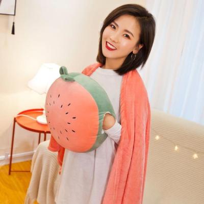 Cartoon Fruit Three-in-One Flannel Pillow and Quilt Dual-Use Car Air Conditioner Quilt Cushion Cover Nap Blanket