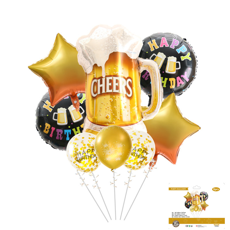 批发精装8件cheers啤酒杯生日气球套装生日派对聚会背景装饰气球