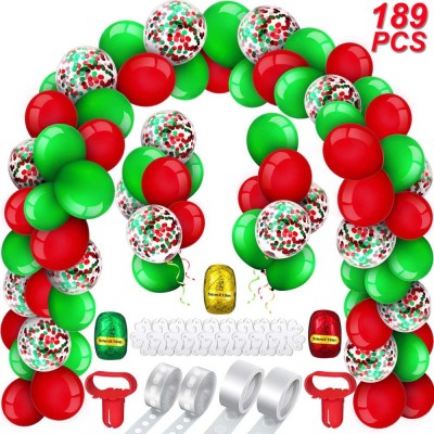 189pc Christmas Balloons Garland Red and Green Rubber Balloons Colorful Paper Scrap Balloon New Year Party Decoration