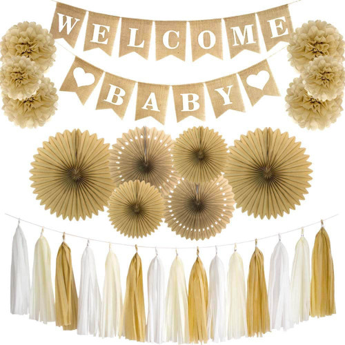 Cross-Border Baby Shower Party Decoration Set Garland Banner Welcome Baby Burlap Flag