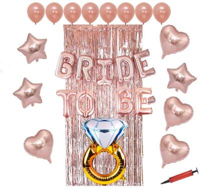 Bride to Be Rose Gold Tinsel Curtain Diamond Ring Aluminum Film Balloon Bride-to-Be Party Decoration