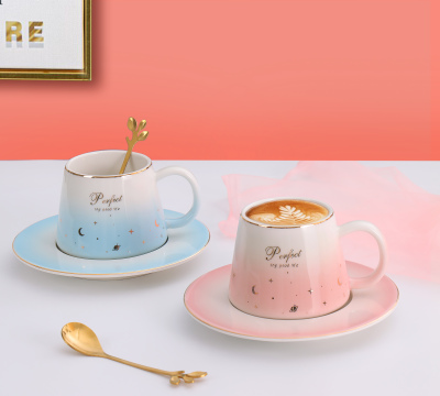 Good-looking Coffee Cup Small Exquisite Set Female Ceramic Ins Style Cup Spoon Hanging Ear Luxury High-End Cup and Saucer Wholesale