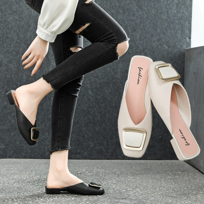 [Popular Live] Autumn and Winter Closed Toe Half Slippers Fashion Outerwear Slip-on Lofter Sandals