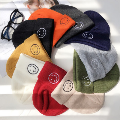 Hat Female Autumn and Winter Ear Protection Knitting Parent-Child Woolen Cap Ins Cute Smiley Face Japanese Korean Style All-Matching Casual Beanie Hat