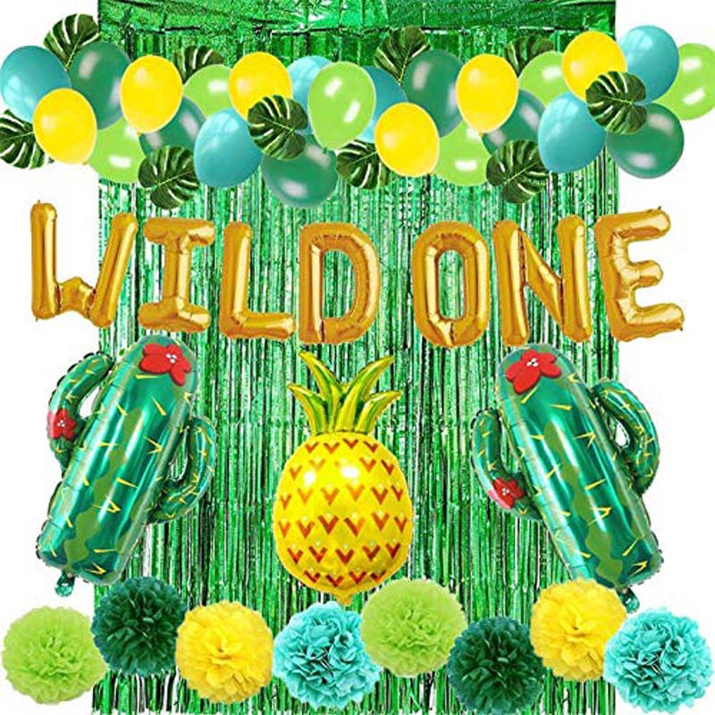 亚马逊 Wild one气球生日套装纸流灯笼花球 仿真龟背叶 儿童派对
