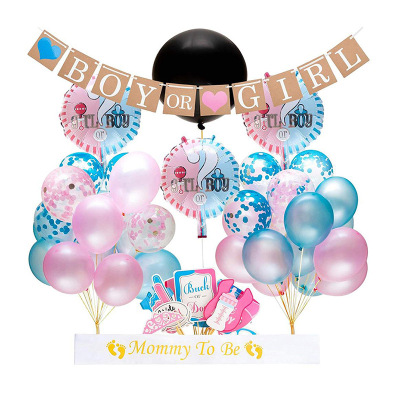 Factory Direct Sales Gender Reveal Party Supplies Photo Props Blue Pink Balloon Hanging Flag Paper Balloon Customization